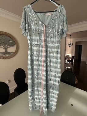 Mac Duggal | Dresses | Mac Duggal New Embroidered Ruched Flutter Sleeve  Aline Dress Black Multi Sz | Poshmark